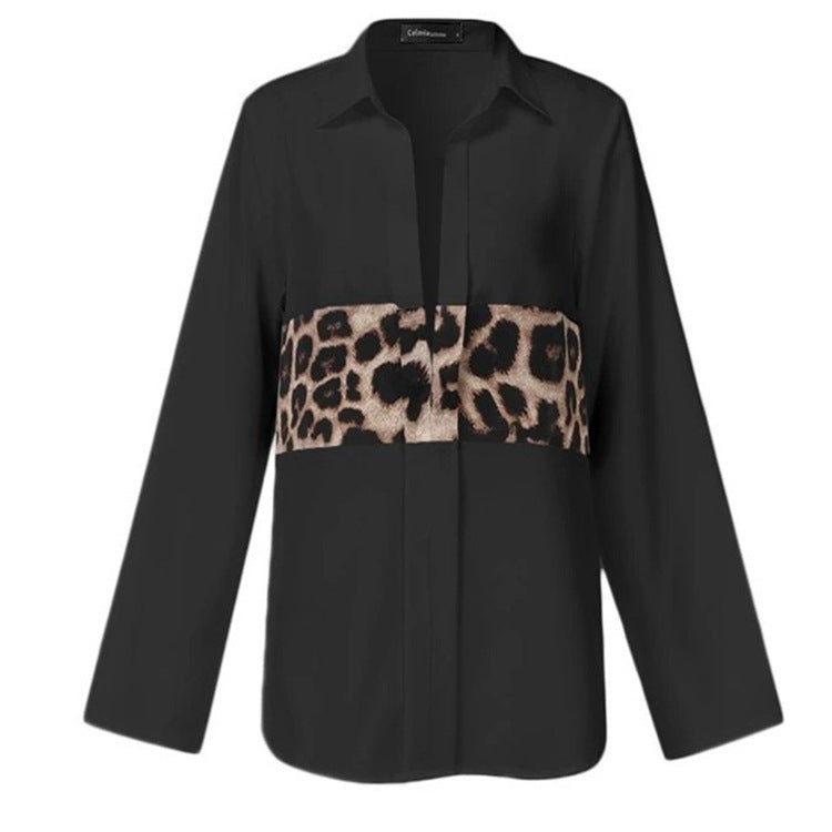 Printed leopard print loose ladies shirt