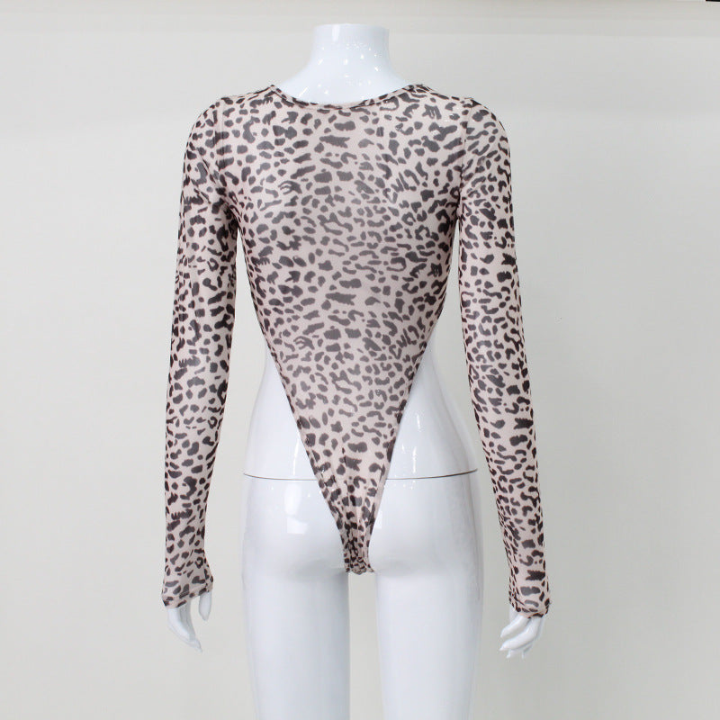 Women's New Sexy Mesh Leopard Print Jumpsuit
