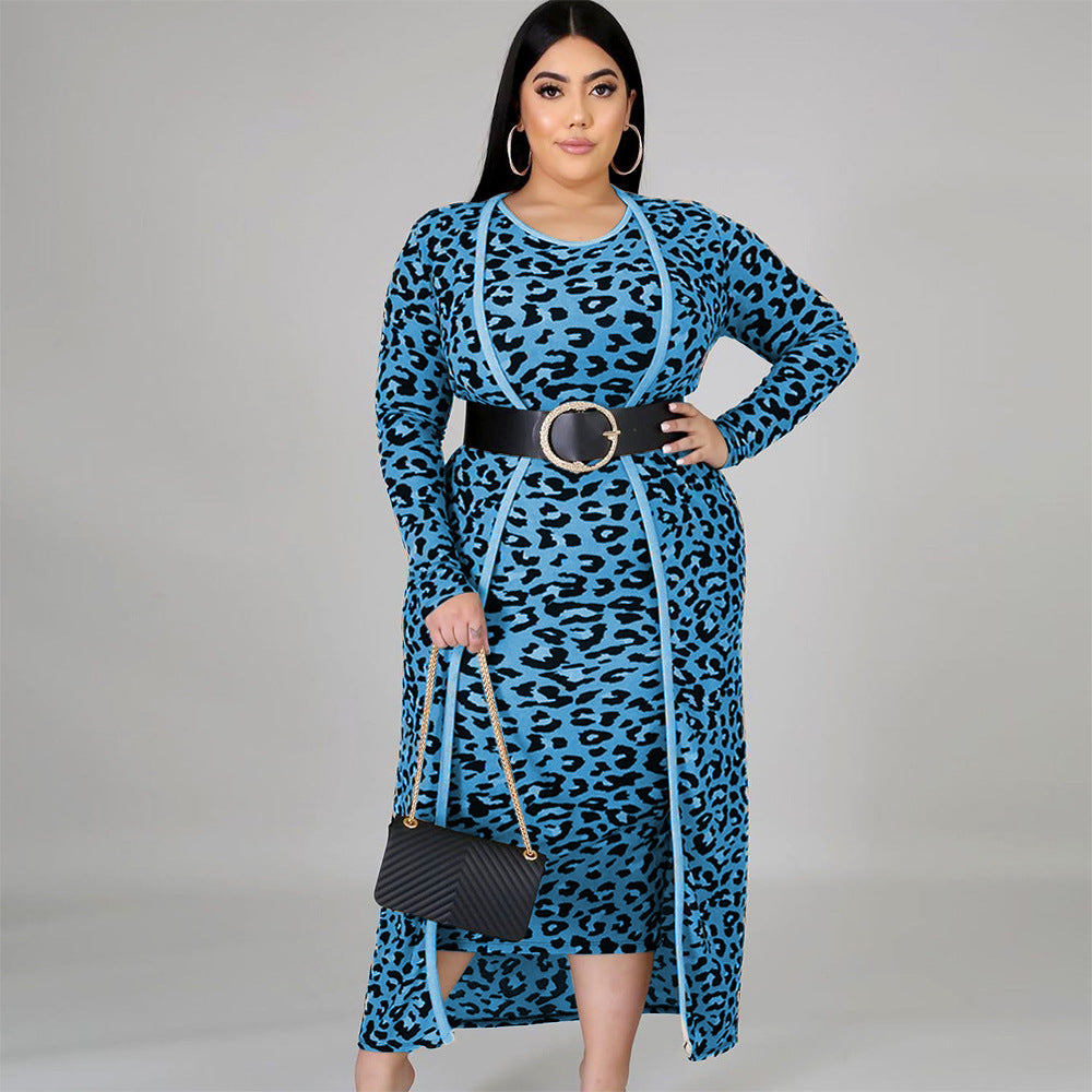 Lässiges Leopardenmuster Langarm-Jacke-Westen-Kleid