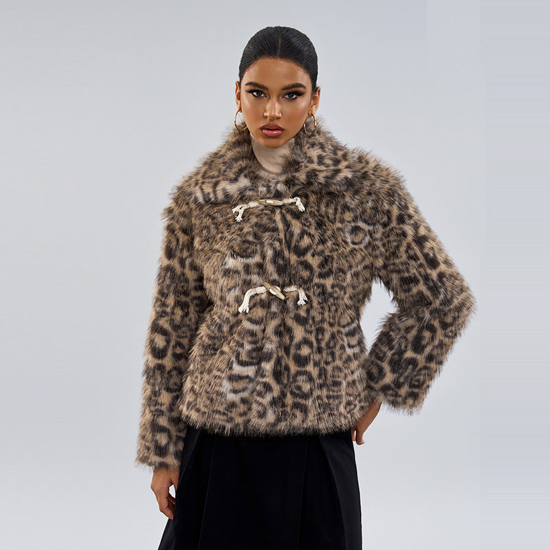 New Buckle Lapel Leopard Print Coat