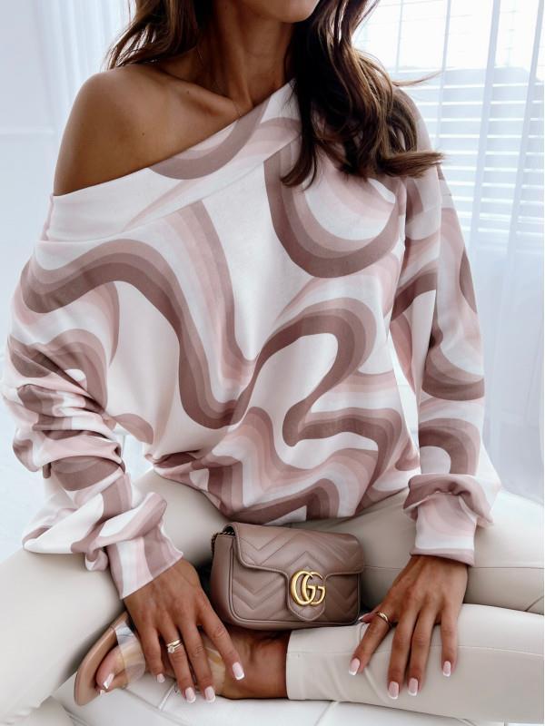 Autumn And Winter Long Sleeve Loose Shoulder Sleeve Leopard Print Blouse For Women
