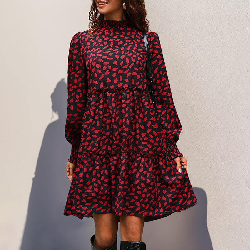 Langärmeliges Kleid mit Leopardenmuster