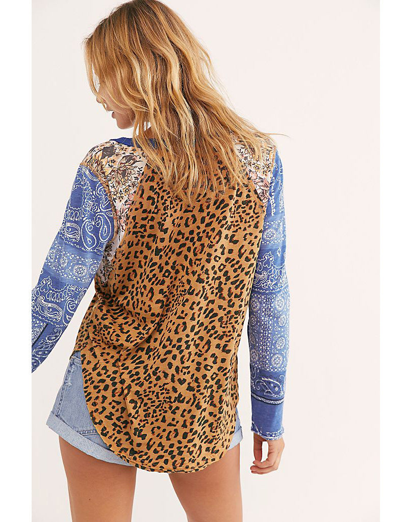 Casual Temperament Collage Pullover Leopard Print Long Sleeve
