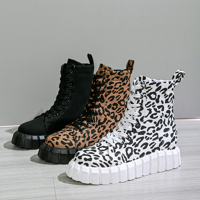 Leopard Print Frauen Schuhe Plattform Stiefel