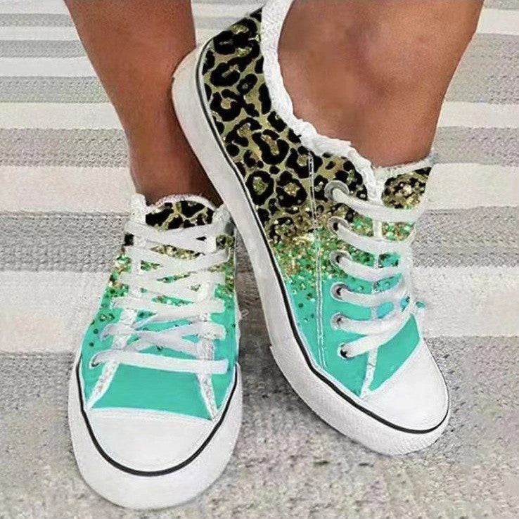 Damen Casual Leopard Print Gradient Farbe gedruckt Canvas Schuhe