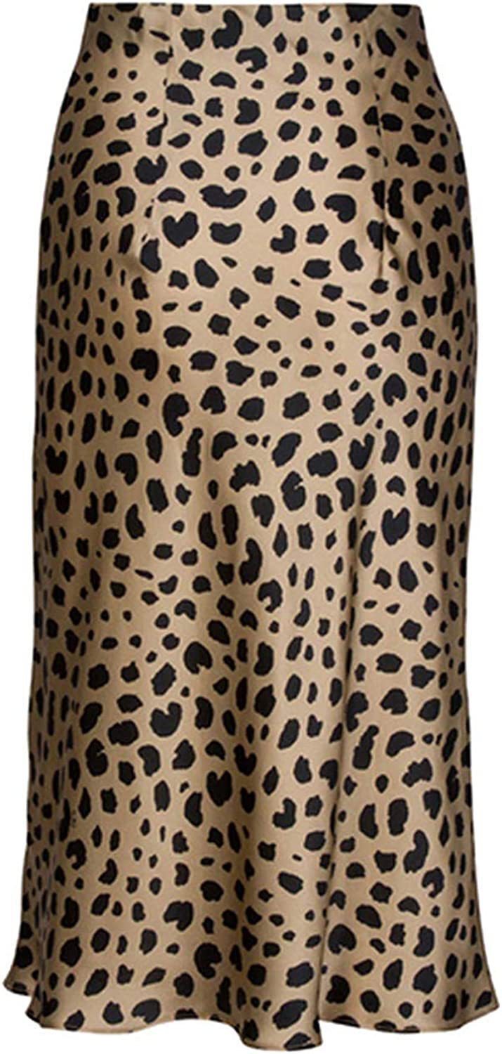 Damen Leopard Printed Kleid Hohe Taille Unsichtbarer Reißverschluss Rock