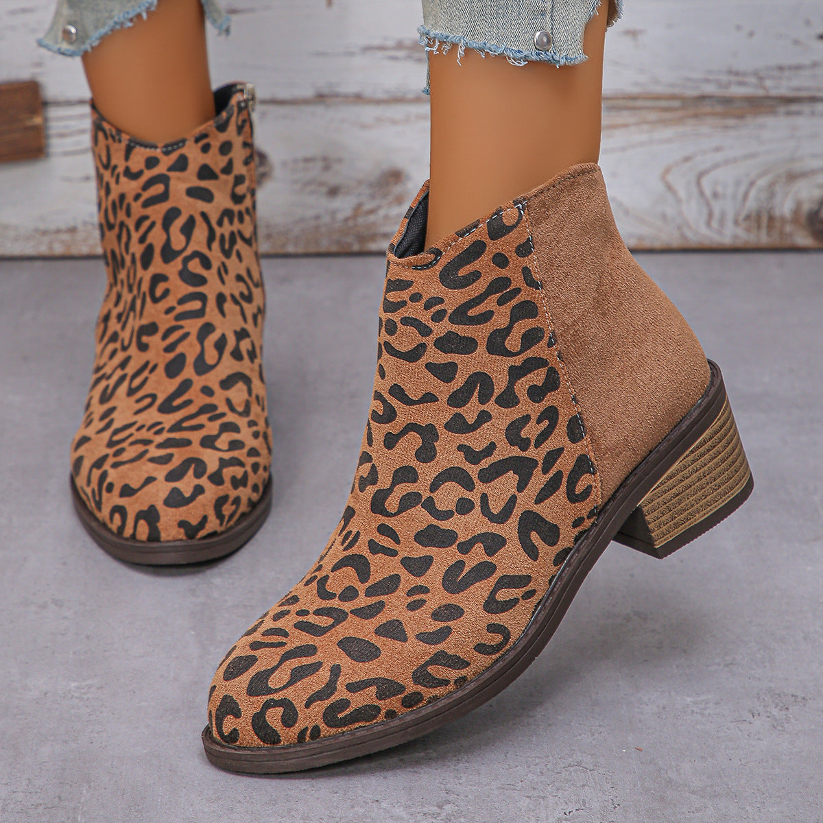 Women's Leopard Print Winter Chelsea Boots Shoes