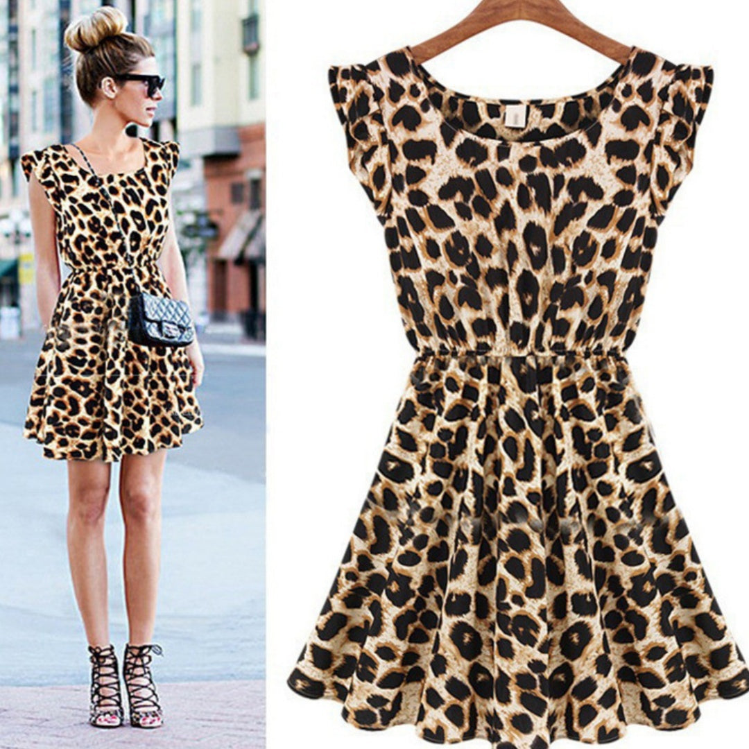 Ärmelloses Damen-Rundhals-Kleid mit Leopardenmuster