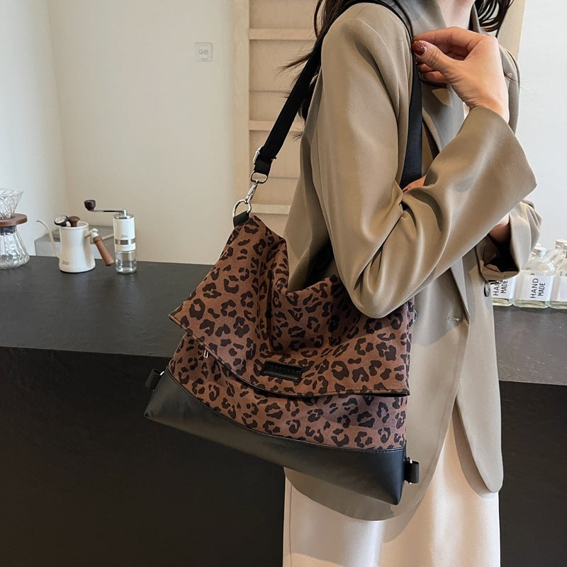 Multi-purpose Casual Fashion Temperament Leopard Print Leather Velvet Backpack Women's Bag