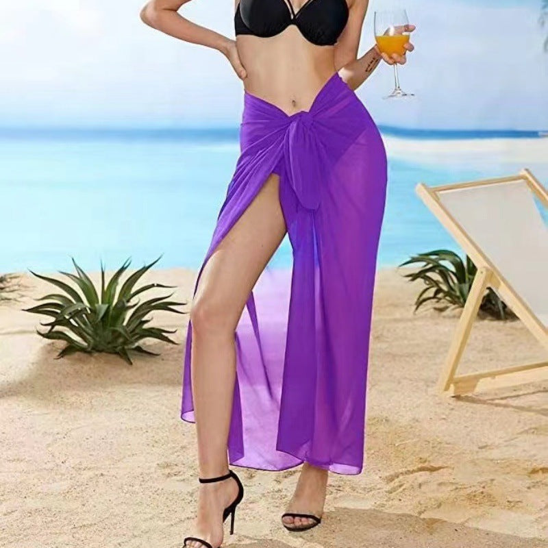 Women's Leopard Sarong Swimsuit Blouse Chiffon Long Bikini