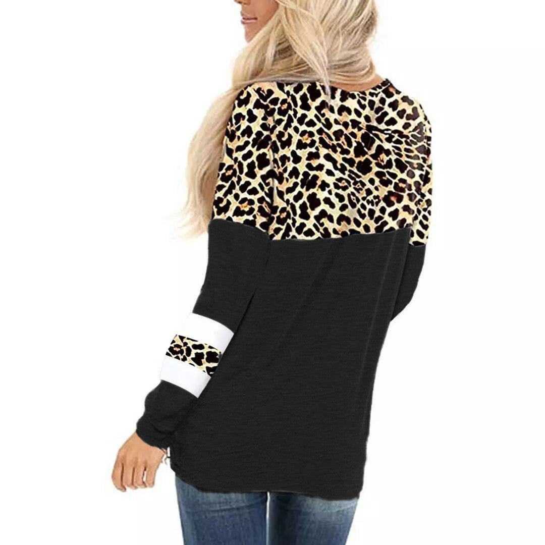 Leopard Print Round Neck Long Sleeve T-shirt Bottoming Shirt