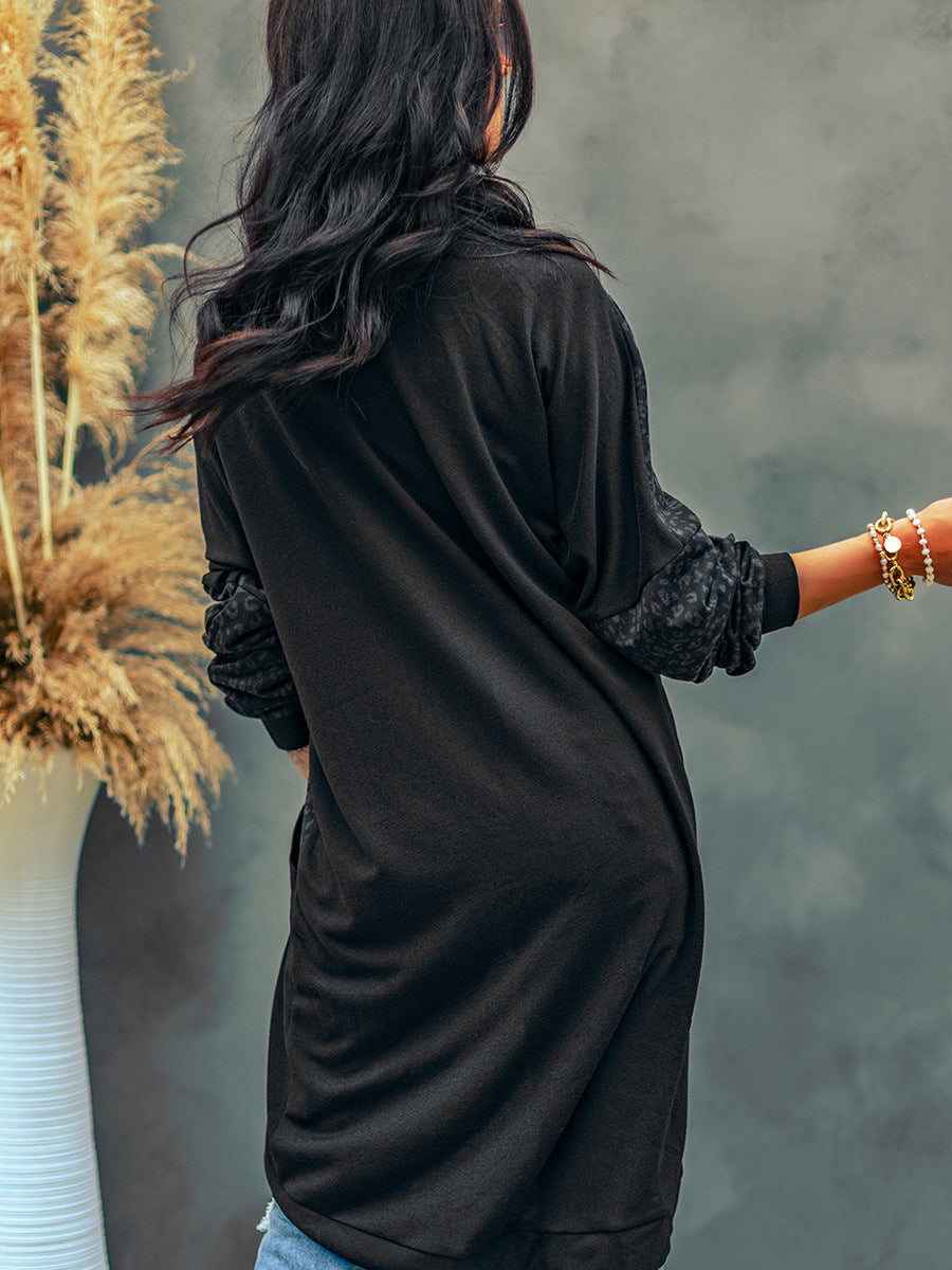 Black Leopard Splicing Sweater