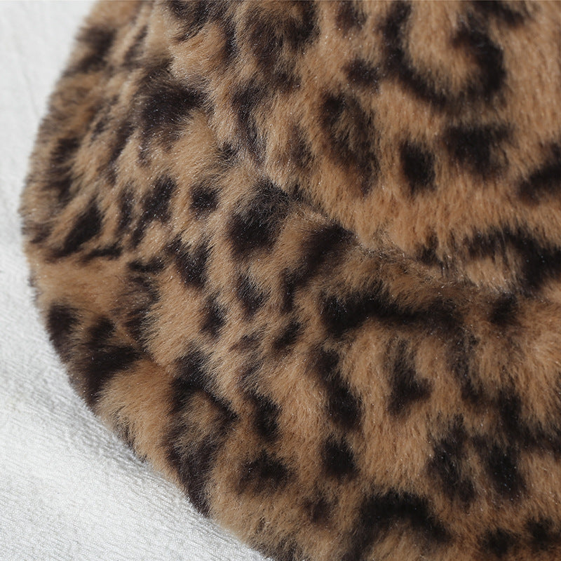 Women's Printed Leopard Print Fisherman Warm And Thick Plush Hat