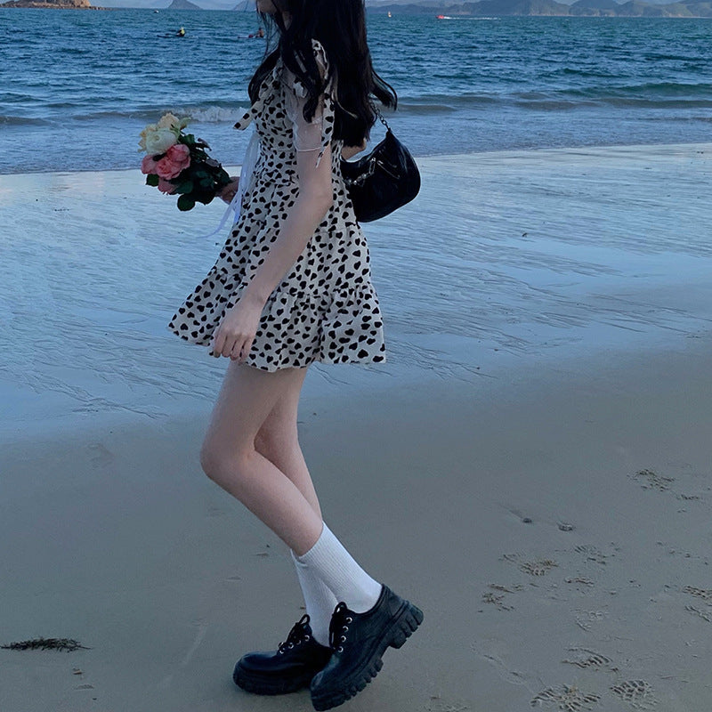 Women's Sweet Waist Small Hot Girl Love Leopard Print Sling Dress