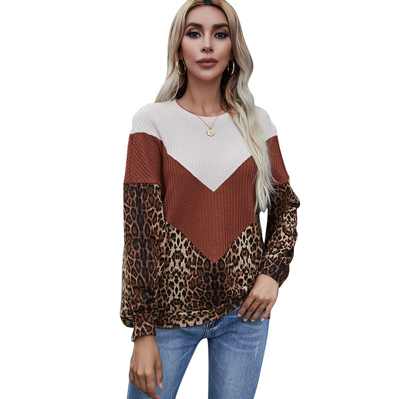 New Fashion Leopard Print Colorblock Long Sleeve T-Shirt