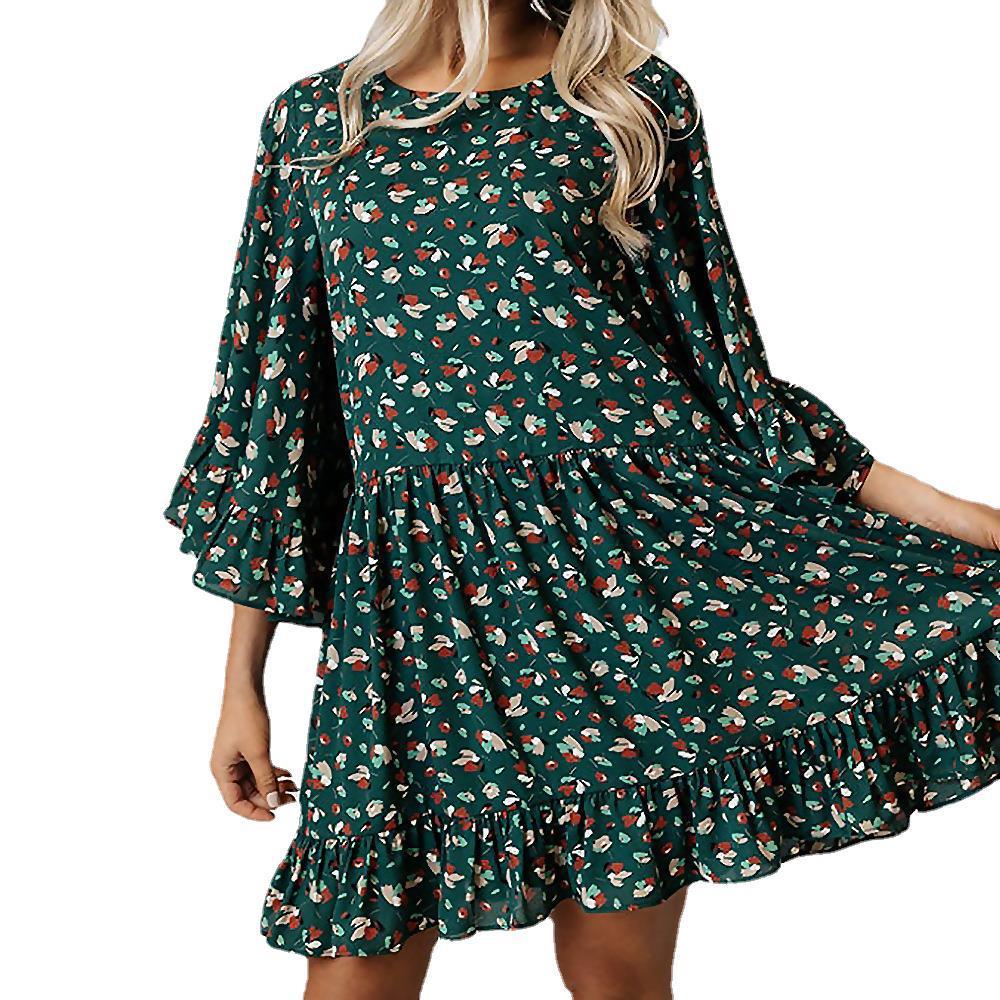Damenmode Leopard Print Batwing Langärmeliges Kleid mit Nähten