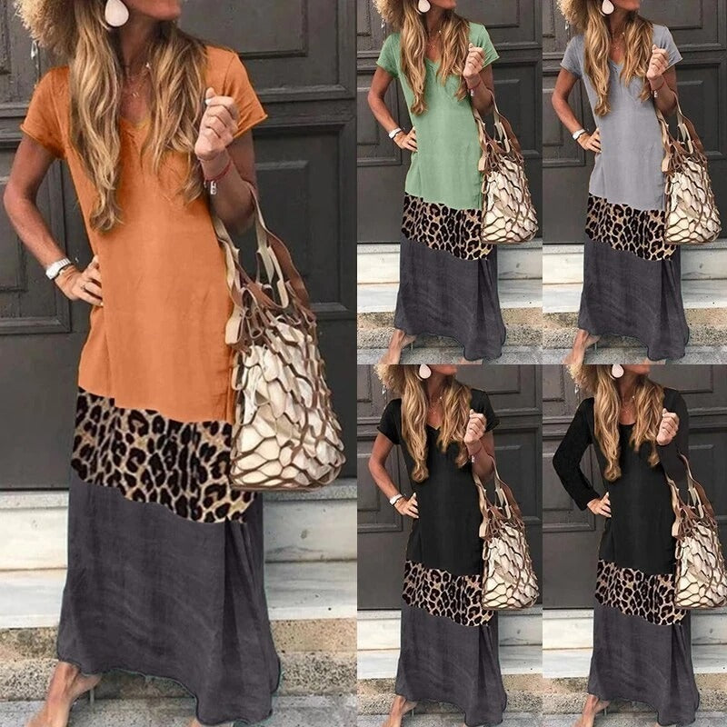 Kleid mit Leopardenmuster und Kontrastnähten