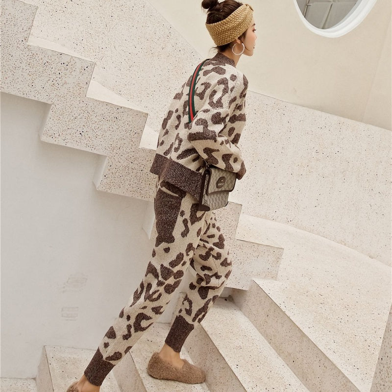 Leopard print crew neck sweater