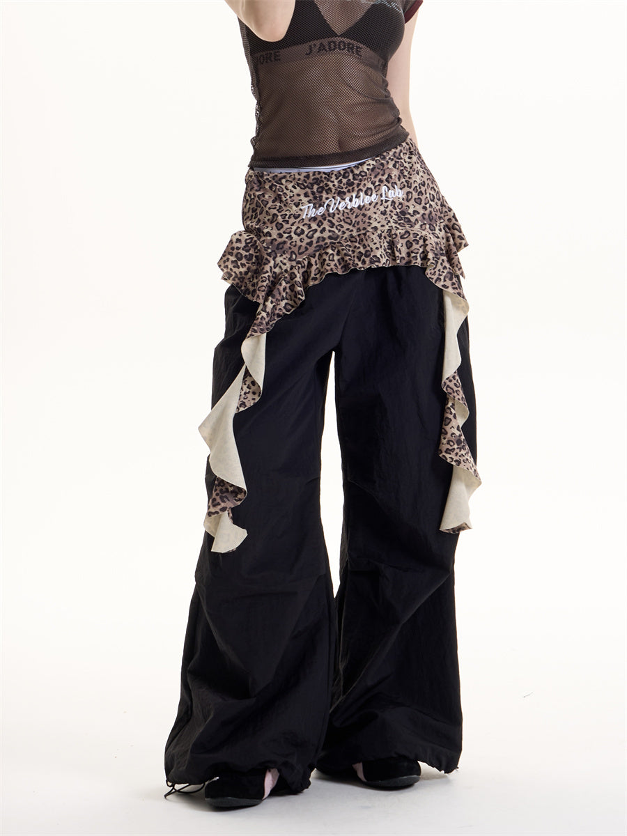 Women's American-style Leopard Print Fake Two-piece Casual Pants