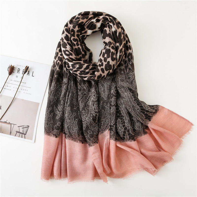 Cotton And Linen Leopard Lace Stitching Fashion Fashion Scarf