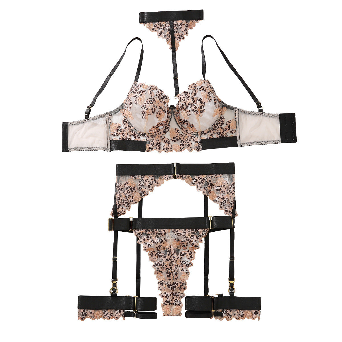 Sexy Halter Leopard Print Unterwäsche Höschen Strumpfband Anzug