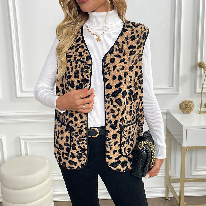 Leopard Print Cardigan Warm Outerwear Top