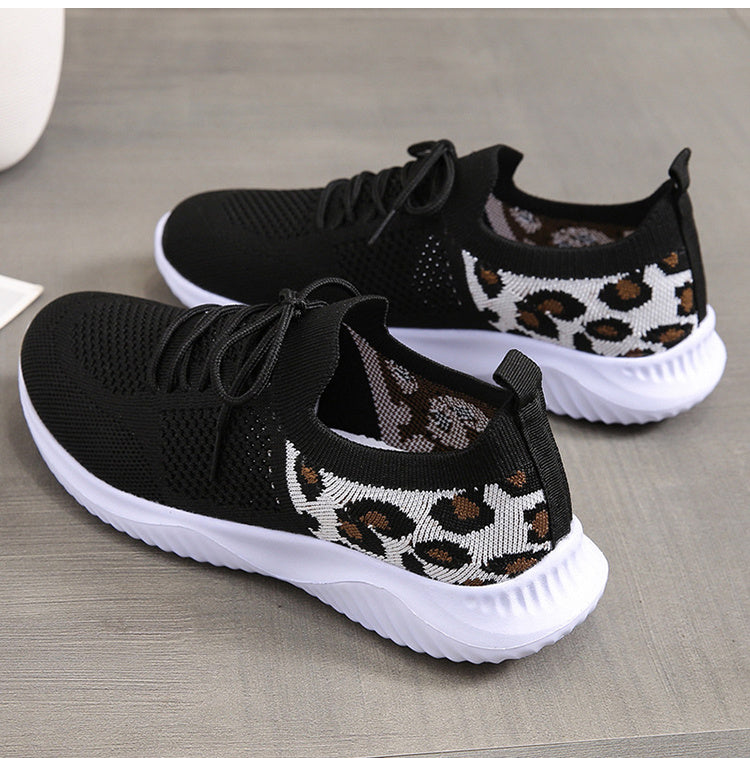 Weiße Schuhe Frauen Leopard Print Lace-up Sneakers Sport