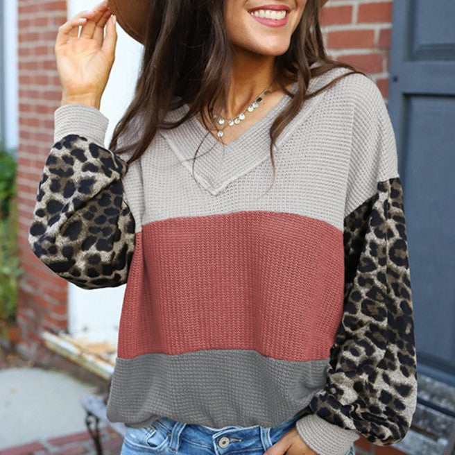Women's Long-sleeved Autumn Leopard Splicing Street Style Sweater