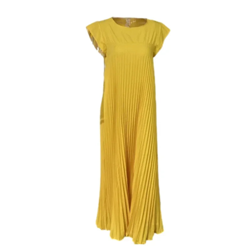 Damen plissiertes einfaches einfarbiges Kleid