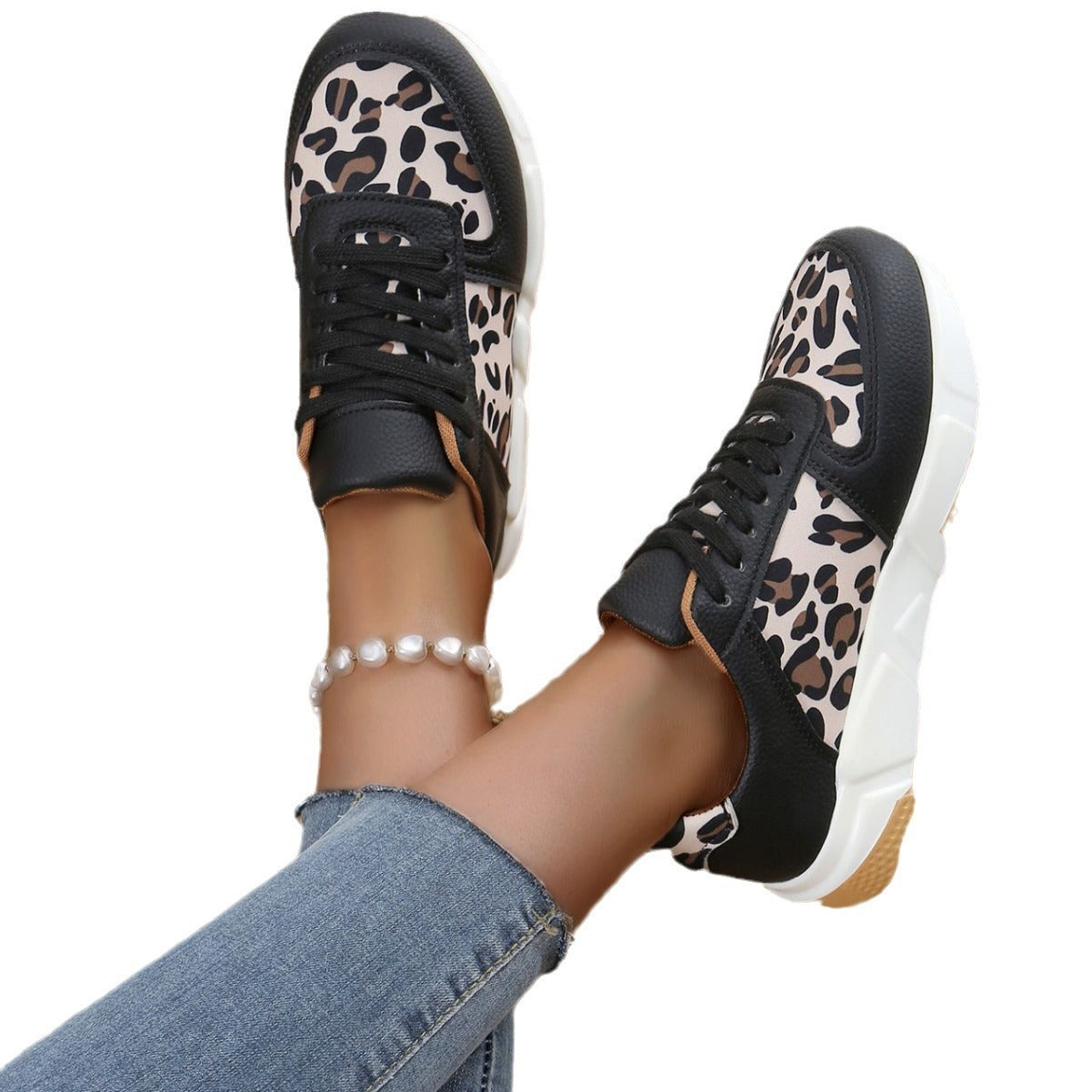 Leopard Print Casual Flache Schnürsenkel Sport Freizeitschuhe