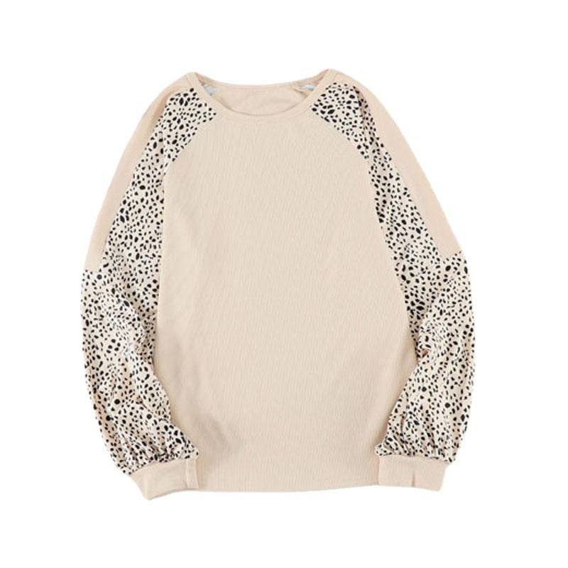 Cross-border Women's Clothing Leopard Print Patchwork Knitting Sweater European And American New Round Neck Pullover Long Sleeve Top 25110366
