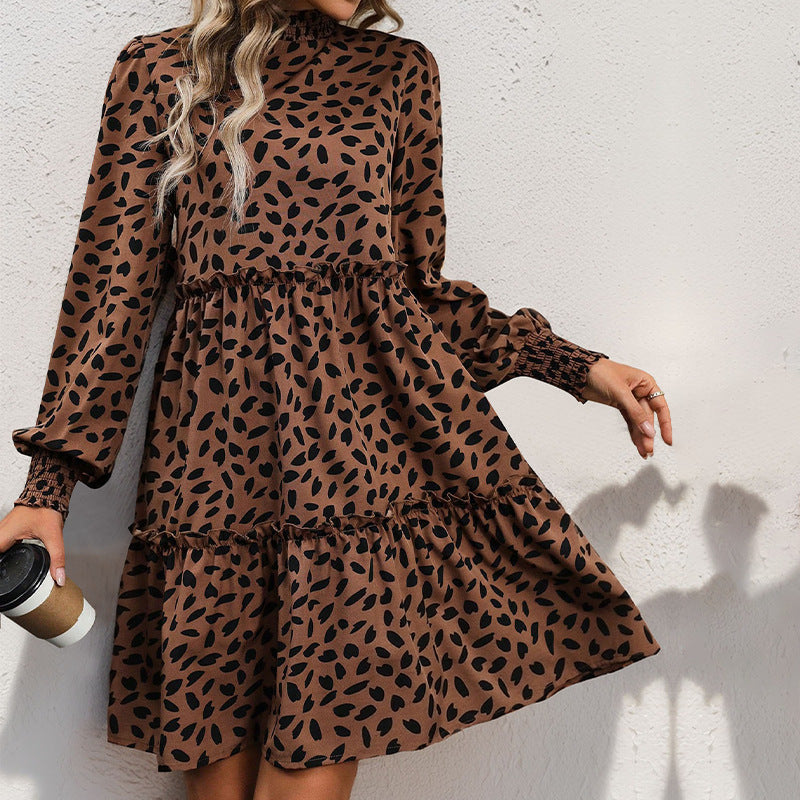 Langärmeliges Kleid mit Leopardenmuster