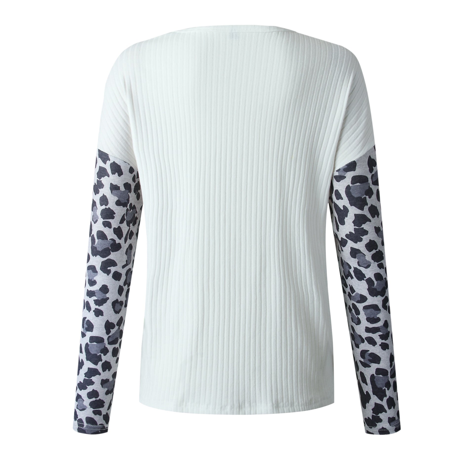 New Women's Leopard Splicing Round Neck Long Sleeve Casual Loose Sweater
