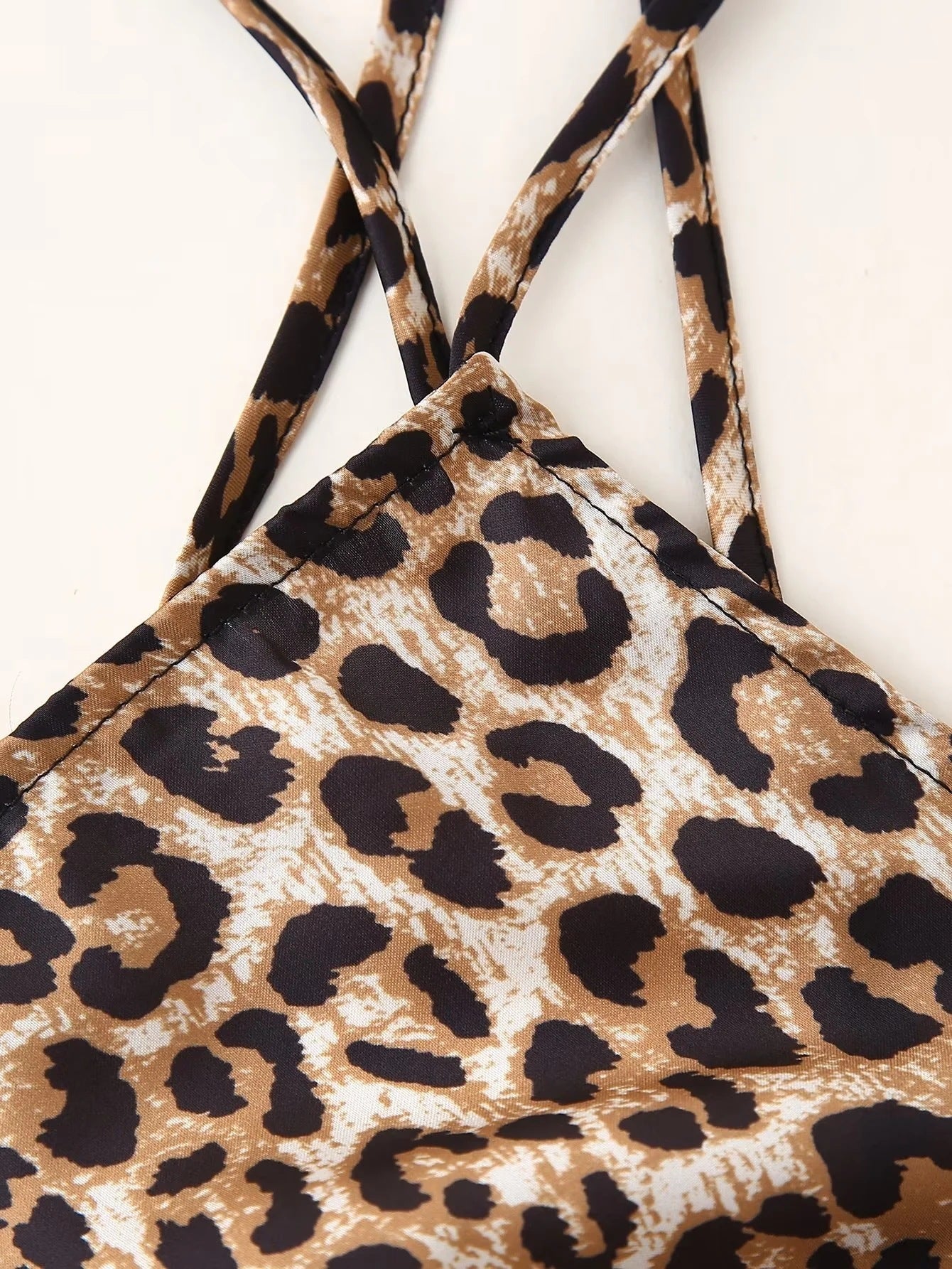 Damen Leopard Print Halter Seidensatin Kleid