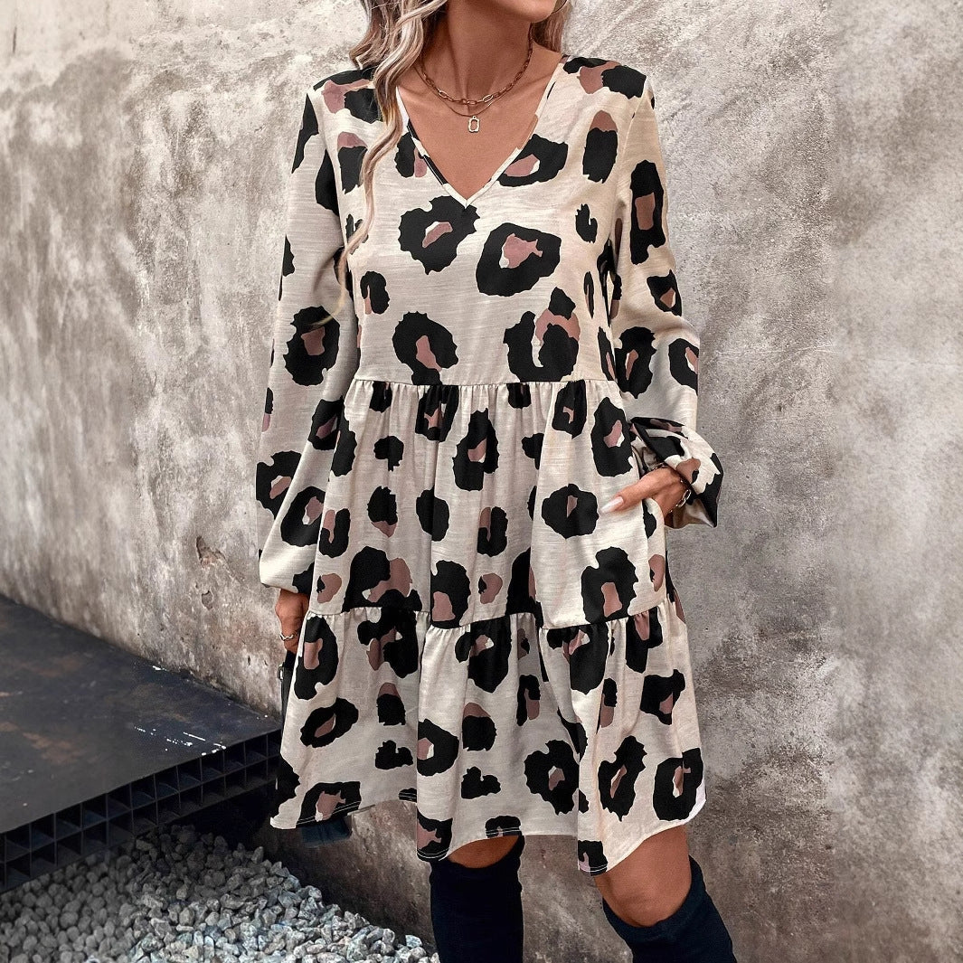 Langärmeliges Kleid mit Leopardenmuster für Frauen
