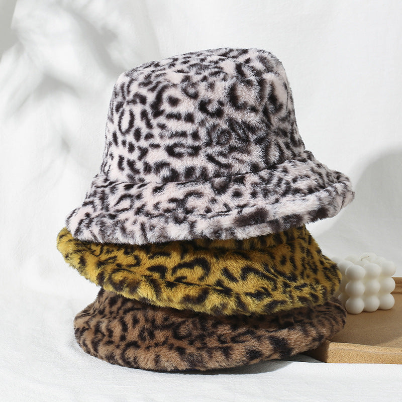Women's Printed Leopard Print Fisherman Warm And Thick Plush Hat