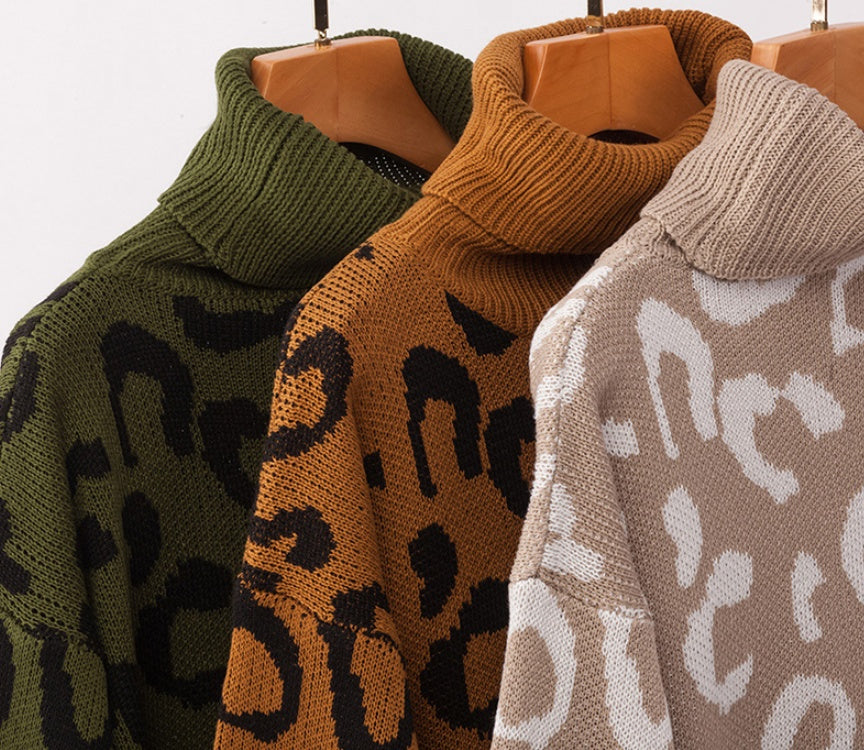 Hooded leopard-print loose sweater