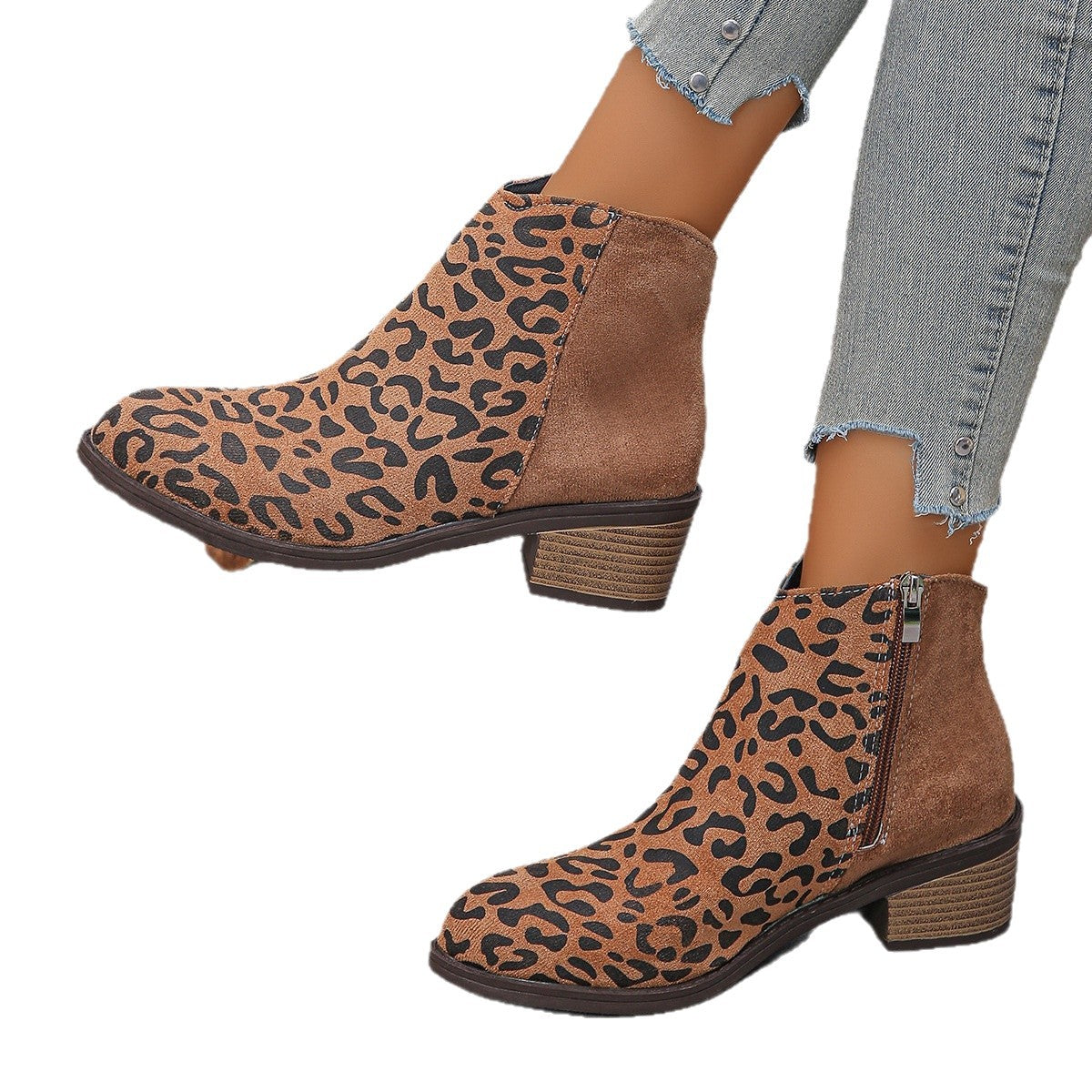 Women's Leopard Print Winter Chelsea Boots Shoes