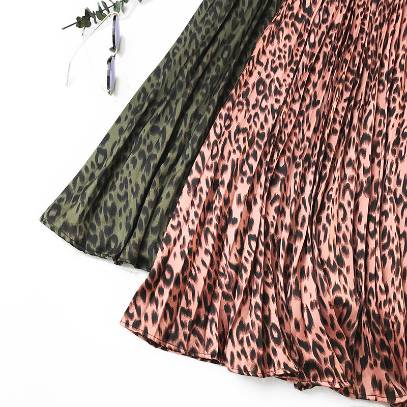 Retro leopard print pleated skirt