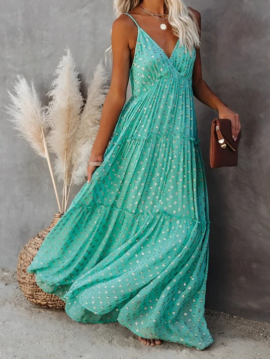 Casual Women's Leopard Print V Neck Ruffled Dress