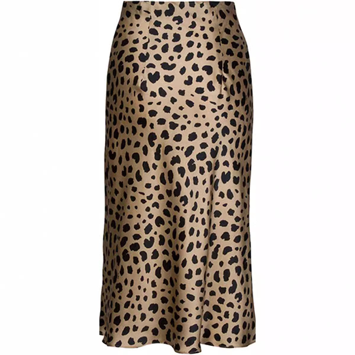 Damen Leopard Printed Kleid Hohe Taille Unsichtbarer Reißverschluss Rock