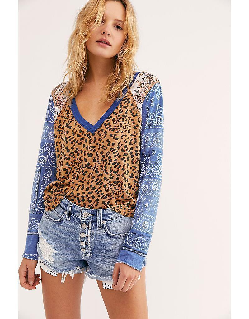 Casual Temperament Collage Pullover Leopard Print Long Sleeve
