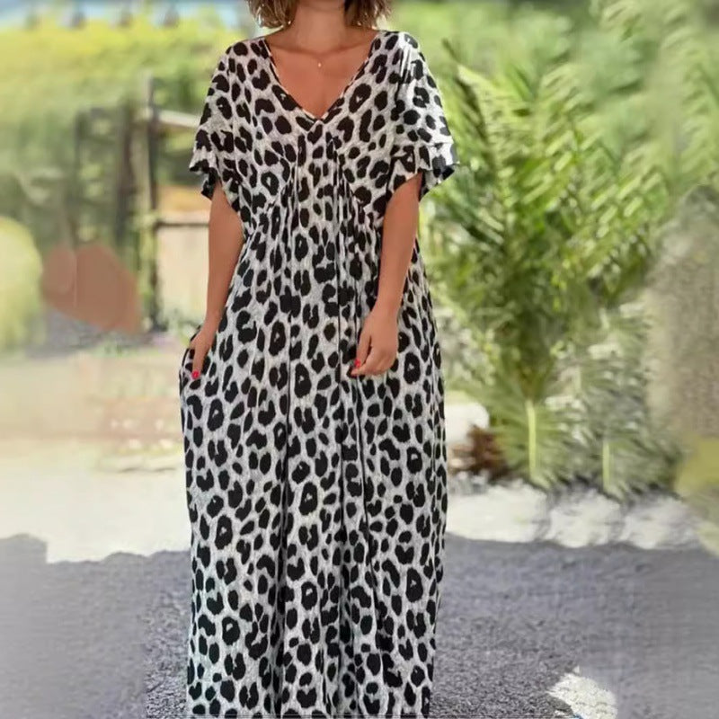 Stylics Loose Leopard Print Short Sleeve Length Dress for Her