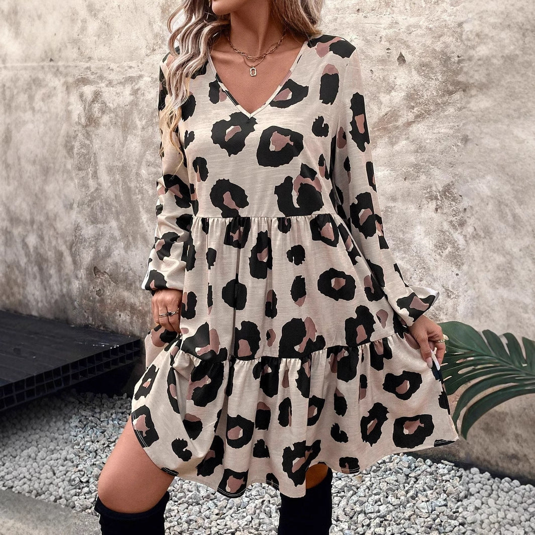 Langärmeliges Kleid mit Leopardenmuster für Frauen
