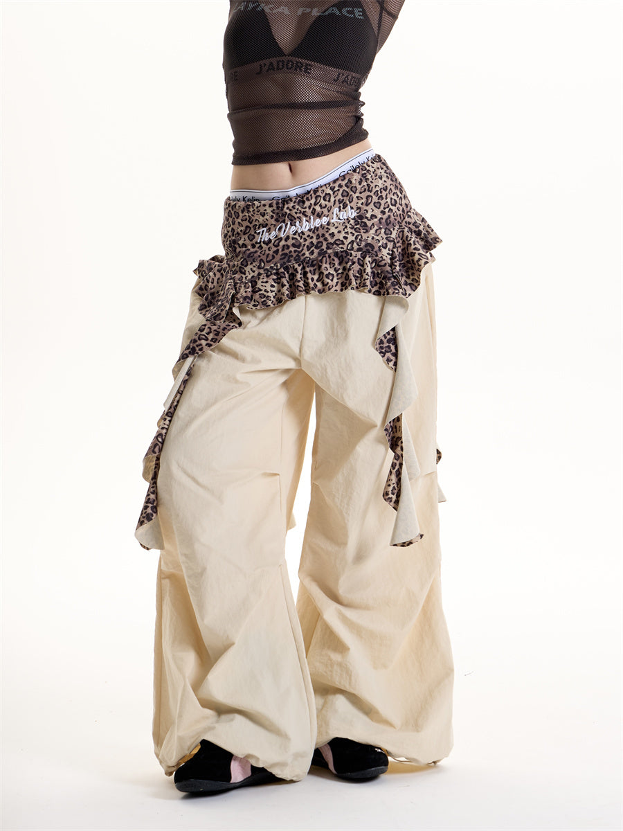 Women's American-style Leopard Print Fake Two-piece Casual Pants