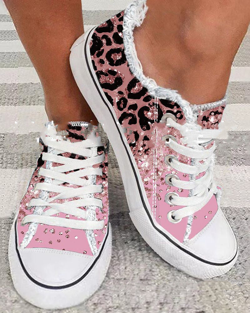 Damen Casual Leopard Print Gradient Farbe gedruckt Canvas Schuhe
