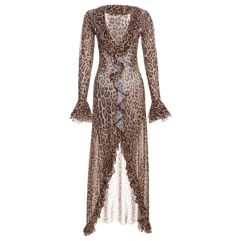 Schmal geschnittenes Temperament-Kleid mit Leopardenmuster