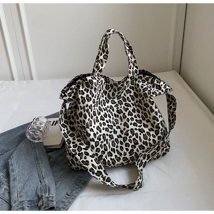 Canvas Commuter Idle Style Bag Leopard Print Women's Fashion Handbag