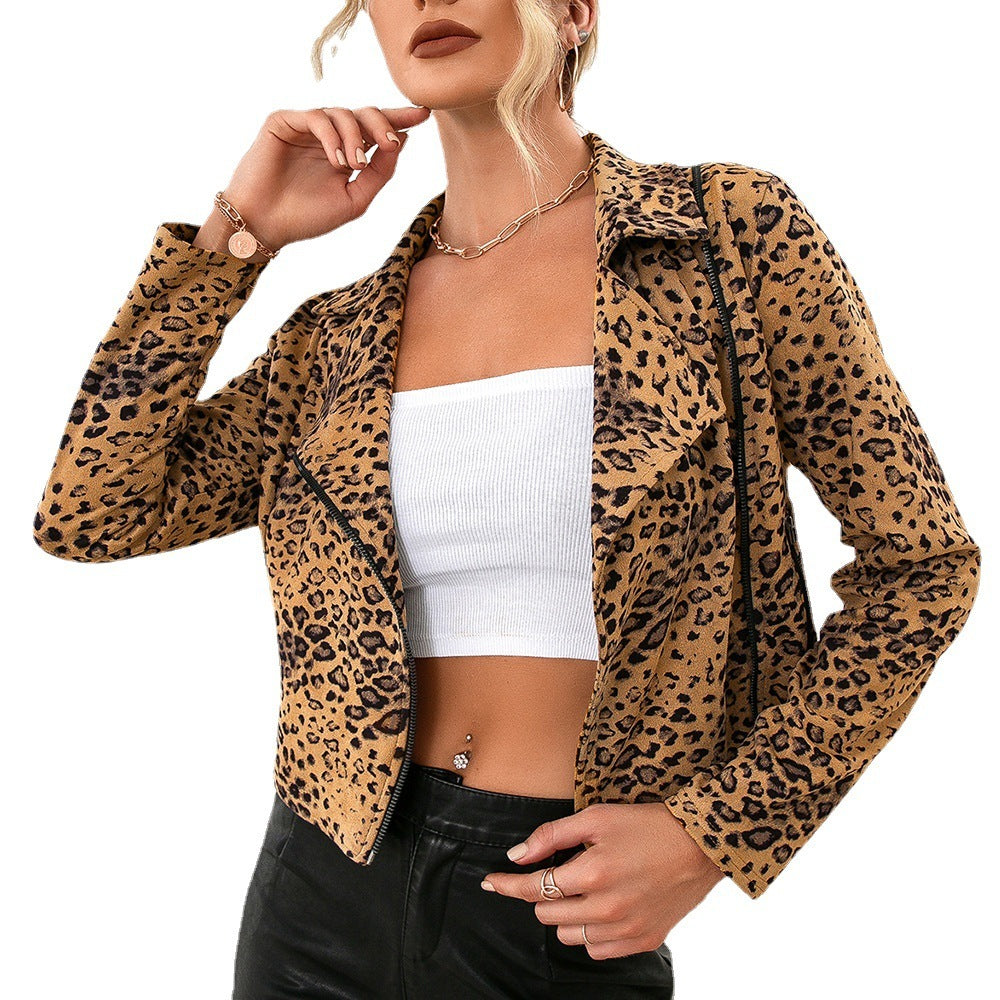 Leopard Print Long Sleeve Side Zip Jacket Top Ladies