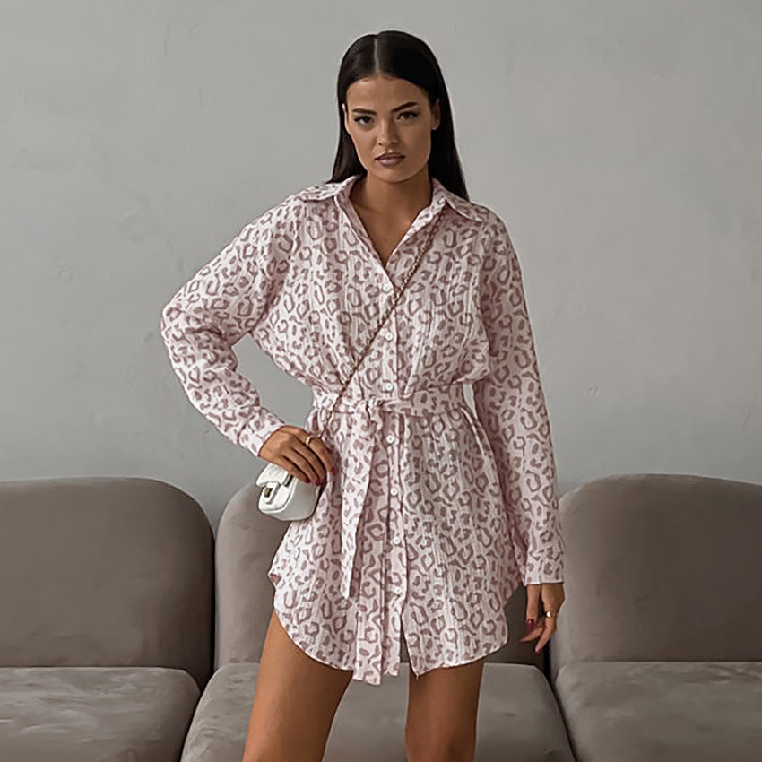 Autumn Crepe Cotton Leopard-print Shirt Fashion Loose Top